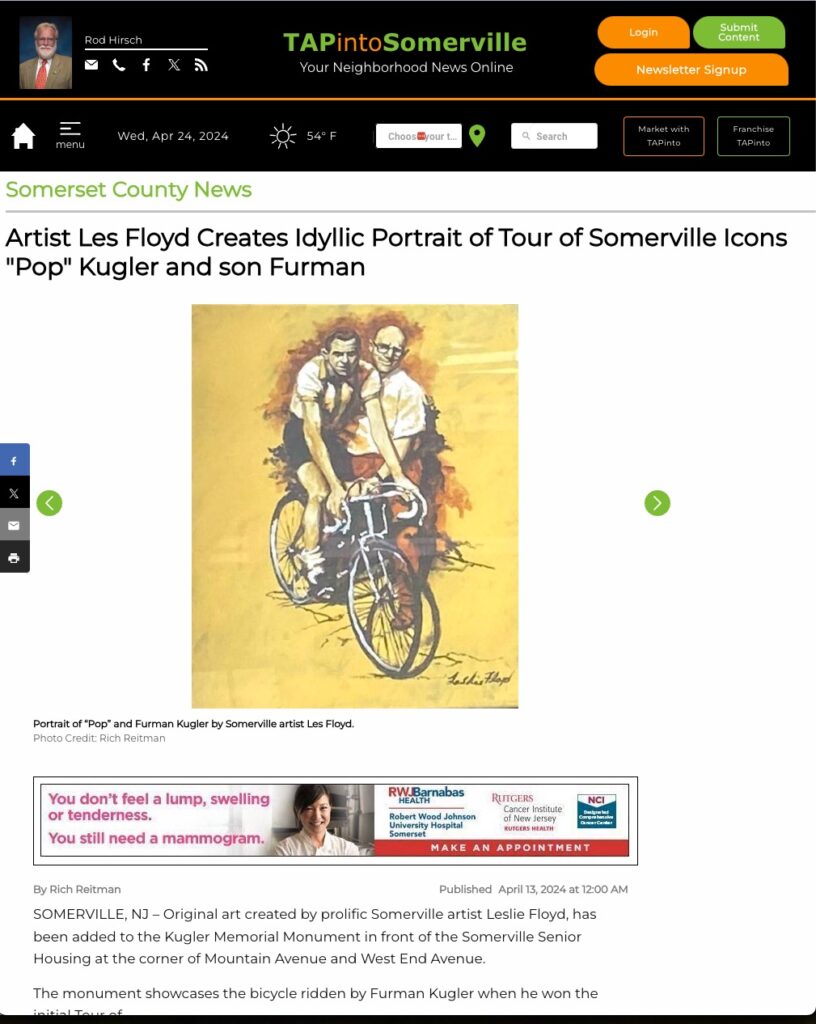 TapIntoSomerville article about Les Floyd painting portraits